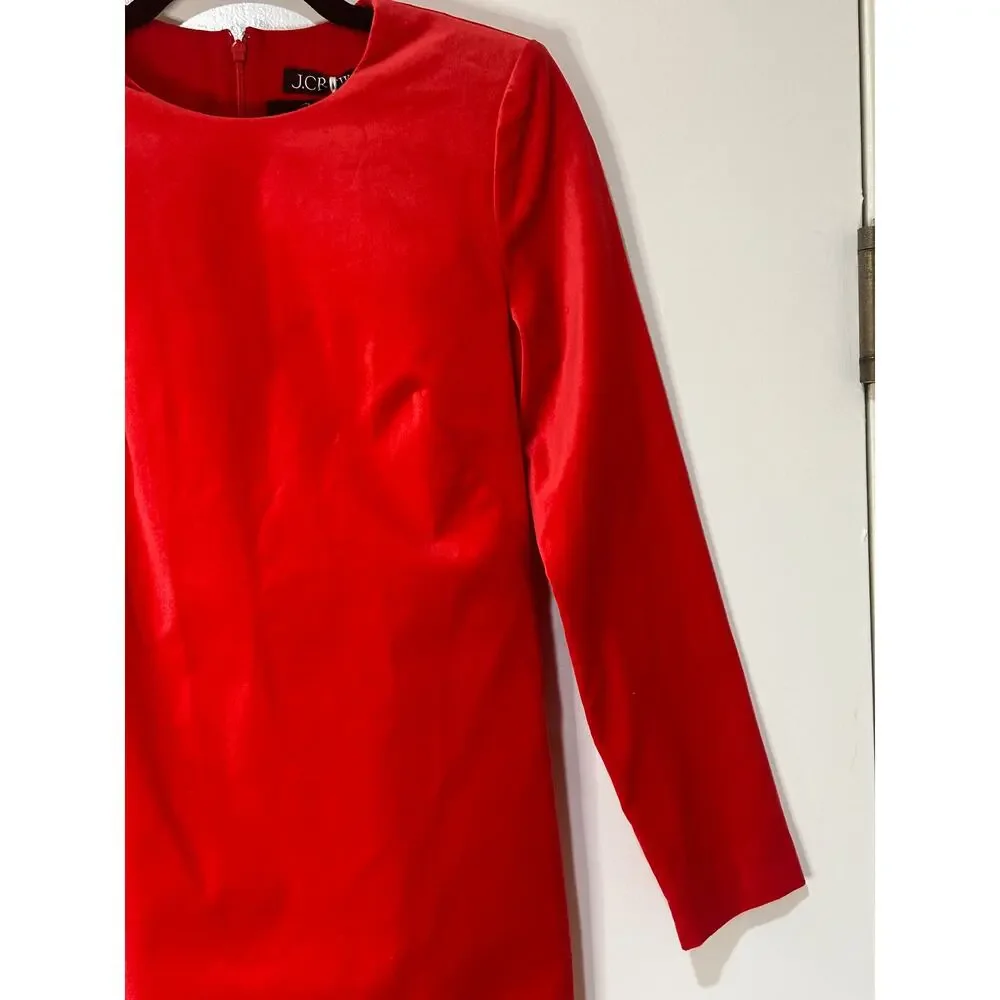 J.Crew Long-Sleeve Shift Dress Red Stretch Luxe Velvet Size 2 NWT Holiday Dress